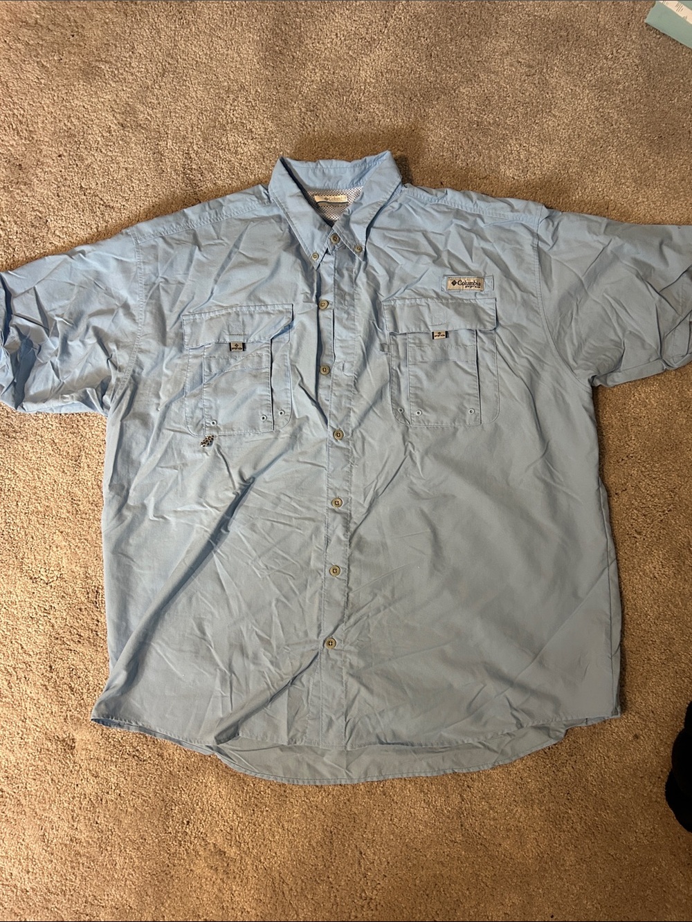 Columbia Light Blue Short-Sleeve Outdoor Button-Down Shirt